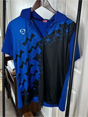 Men's Blue and Black Geometric Golf Polo Shirt ❄️